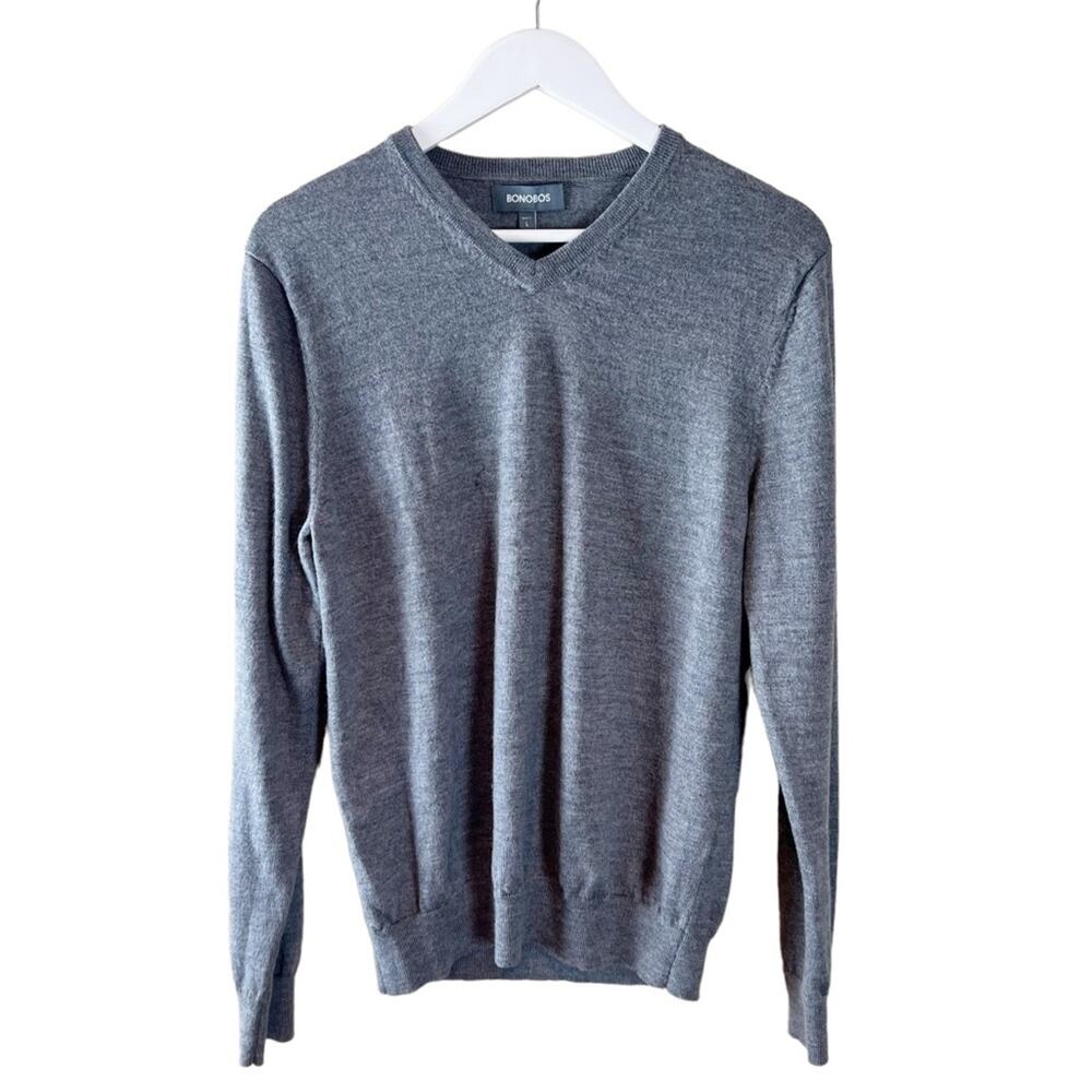 Bonobos Men’s V-Neck Extra‎ Fine Merino Wool Slim Fit Sweater Gray Sz L